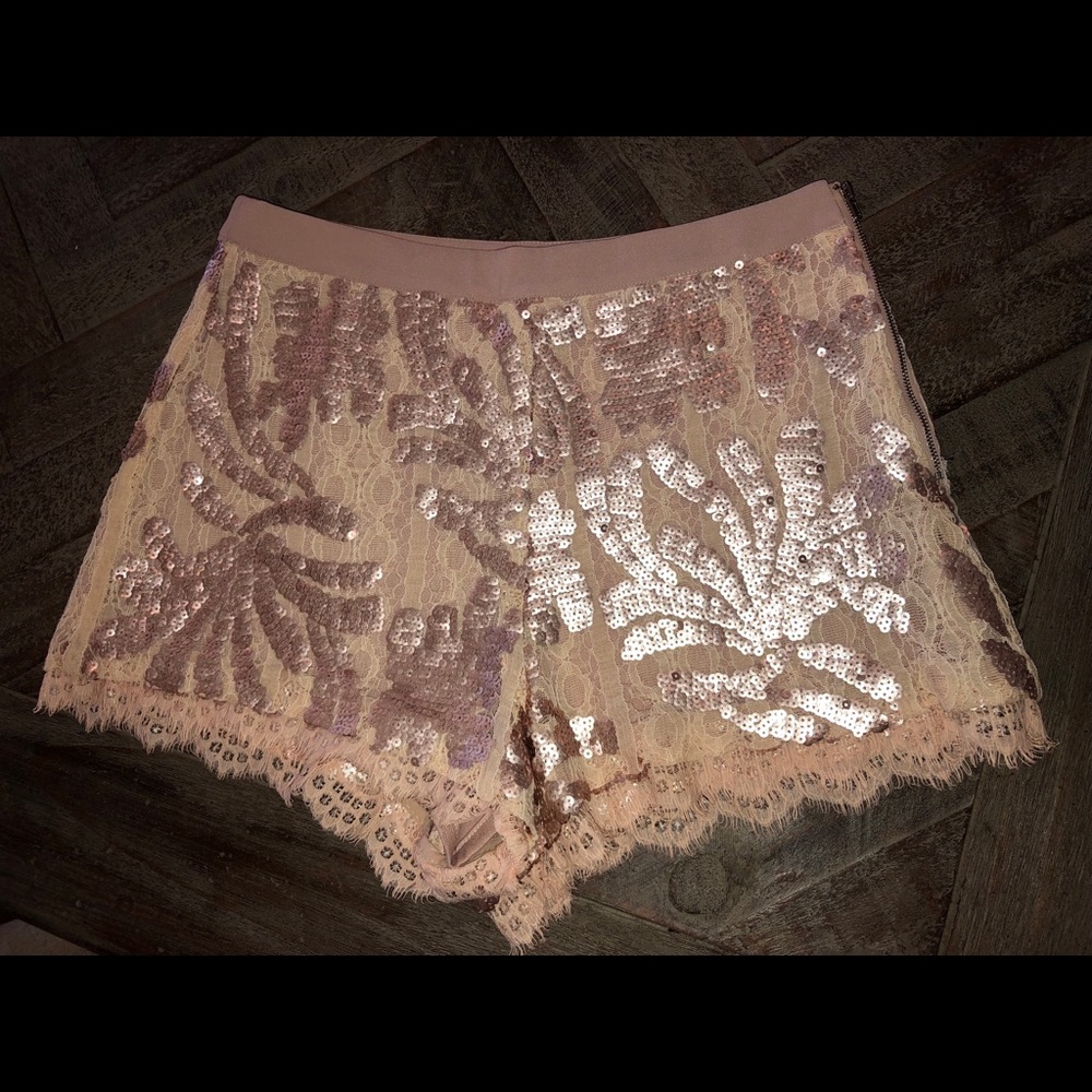 Blush Sequin & Lace Shorts